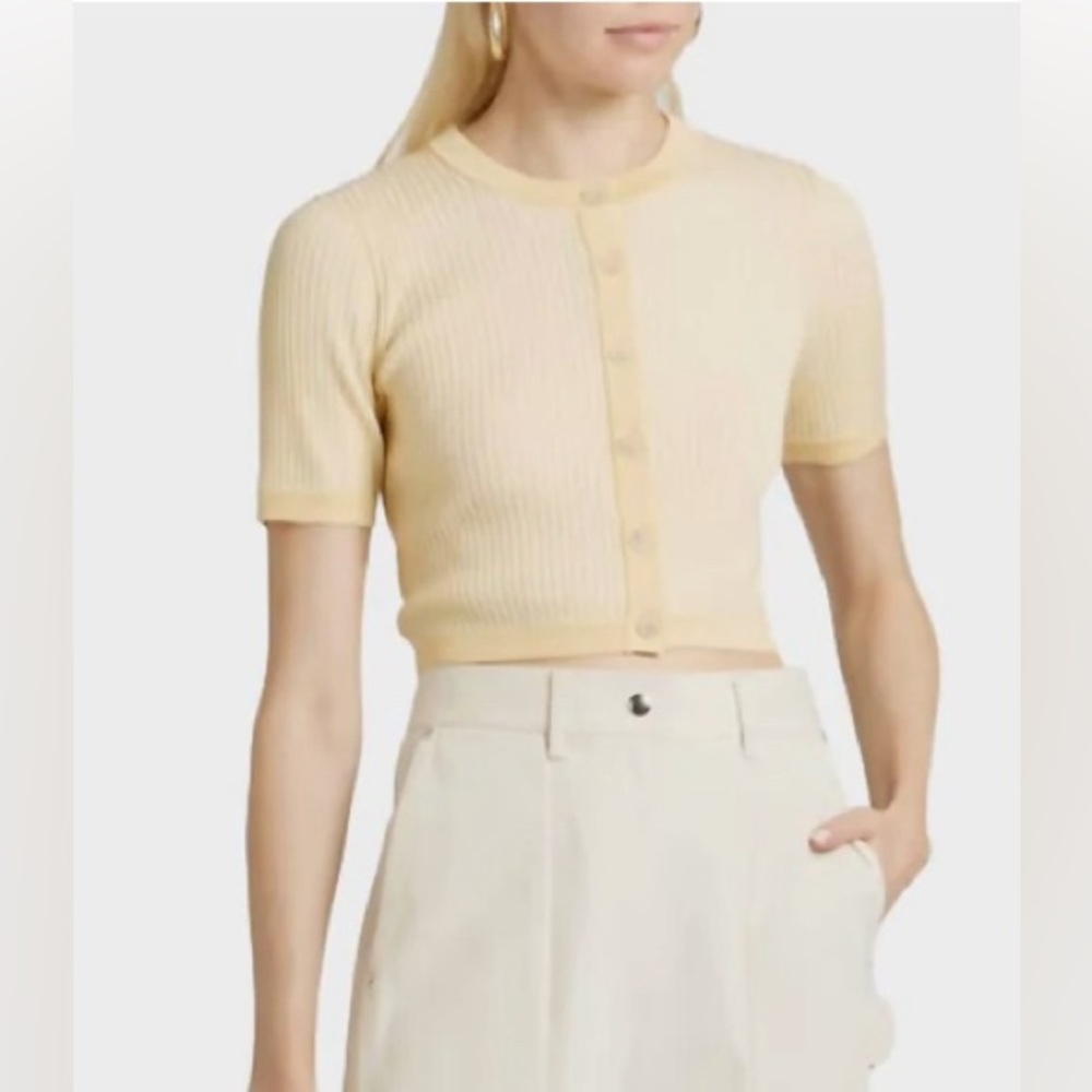 NAADAM Merino Silk Short Sleeve Cardigan in Yellow Combo